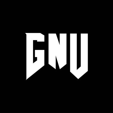 Teknoloji şirketi için GNU mektup logosu tasarımı. GNU logo tasarımı siyah-beyaz renk kombinasyonu. GNU logosu, GNU vektörü, GNU tasarımı, GNU simgesi, GNU alfabesi. GNU tipografi logosu tasarımı.