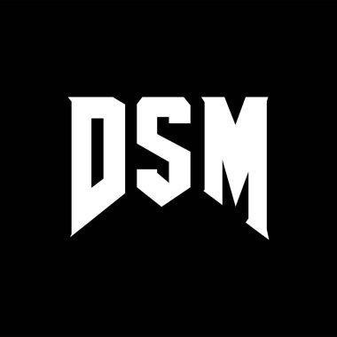 Teknoloji şirketi için DSM mektup logosu tasarımı. DSM logo tasarımı siyah ve beyaz renk kombinasyonu. DSM logosu, DSM vektörü, DSM tasarımı, DSM simgesi, DSM alfabesi. DSM tipografi logosu tasarımı.