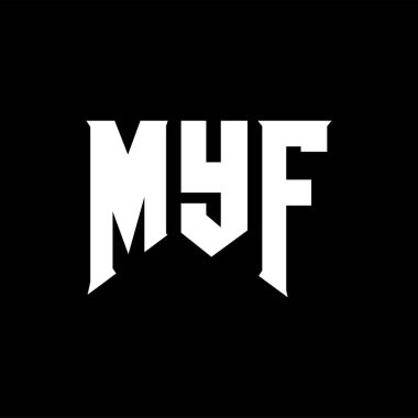 Teknoloji şirketi için MYF mektup logosu tasarımı. MYF logo tasarımı siyah ve beyaz renk kombinasyonu. MYF logosu, MYF vektörü, MYF tasarımı, MYF simgesi, MYF alfabesi. MYF tipografi logosu tasarımı.