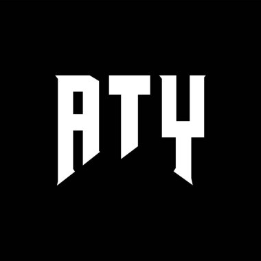 Teknoloji şirketi için ATY harf logosu tasarımı. ATY logo tasarımı siyah ve beyaz renk kombinasyonu. ATY logosu, ATY vektörü, ATY dizaynı, ATY simgesi, ATY alfabesi. ATY tipografi logo tasarımı.