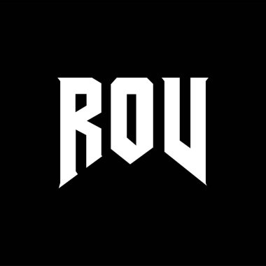 Teknoloji şirketi için ROV harf logosu tasarımı. ROV logo tasarımı siyah ve beyaz renk kombinasyonu. ROV logosu, ROV vektörü, ROV tasarımı, ROV simgesi, ROV alfabesi. ROV tipografi logosu tasarımı.