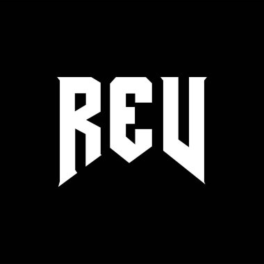 Teknoloji şirketi için REV mektup logosu tasarımı. REV logosu siyah ve beyaz renk kombinasyonu tasarladı. REV logosu, REV vektörü, REV tasarımı, REV simgesi, REV alfabesi. REV tipografi logosu tasarımı.