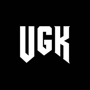 Teknoloji şirketi için UGK mektup logosu tasarımı. UGK logo tasarımı siyah ve beyaz renk kombinasyonu. UGK logosu, UGK vektörü, UGK tasarımı, UGK simgesi, UGK alfabesi. UGK tipografi logosu tasarımı.
