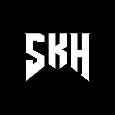 Teknoloji şirketi için SKH harf logosu tasarımı. SKH logo tasarımı siyah ve beyaz renk kombinasyonu. SKH logosu, SKH vektörü, SKH tasarımı, SKH simgesi, SKH alfabesi. SKH tipografi logosu tasarımı.