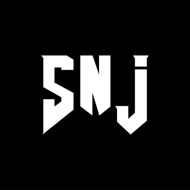 Teknoloji şirketi için SNJ harf logosu tasarımı. SNJ logo tasarımı siyah ve beyaz renk kombinasyonu. SNJ logosu, SNJ vektörü, SNJ tasarımı, SNJ simgesi, SNJ alfabesi. SNJ tipografi logosu tasarımı.