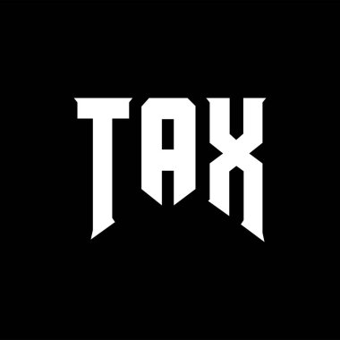 Teknoloji şirketi için vergi mektubu logosu tasarımı. Vergi logosu siyah-beyaz renk kombinasyonu tasarladı. Vergi logosu, vergi vektörü, vergi tasarımı, vergi simgesi, vergi alfabesi. TAX tipografi logosu tasarımı.