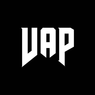 Teknoloji şirketi için VAP mektup logosu tasarımı. VAP logo tasarımı siyah ve beyaz renk kombinasyonu. VAP logosu, VAP vektörü, VAP tasarımı, VAP simgesi, VAP alfabesi. VAP tipografi logosu tasarımı.