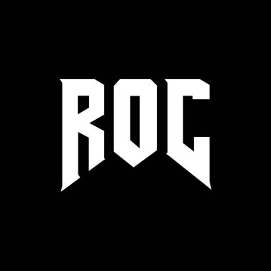 Teknoloji şirketi için ROC mektup logosu tasarımı. ROC logo tasarımı siyah ve beyaz renk kombinasyonu. ROC logosu, ROC vektörü, ROC tasarımı, ROC simgesi, ROC alfabesi. ROC tipografi logosu tasarımı.