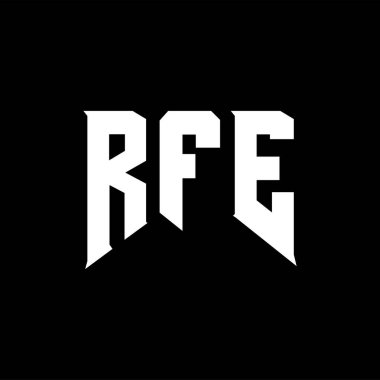 Teknoloji şirketi için RFE mektup logosu tasarımı. RFE logo tasarımı siyah ve beyaz renk kombinasyonu. RFE logosu, RFE vektörü, RFE tasarımı, RFE simgesi, RFE alfabesi. RFE tipografi logosu tasarımı.