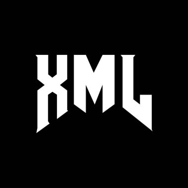 Teknoloji şirketi için XML harf logosu tasarımı. XML logo tasarımı siyah ve beyaz renk kombinasyonu. XML logosu, XML vektörü, XML tasarımı, XML simgesi, XML alfabesi. XML tipografi logosu tasarımı.