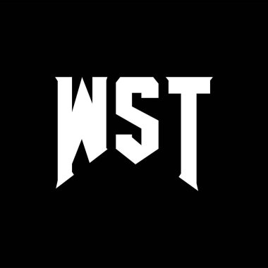 WST 'nin teknoloji şirketi için logo tasarımı. Logo tasarımı siyah ve beyaz renk kombinasyonu. tipografi logosu tasarımı.