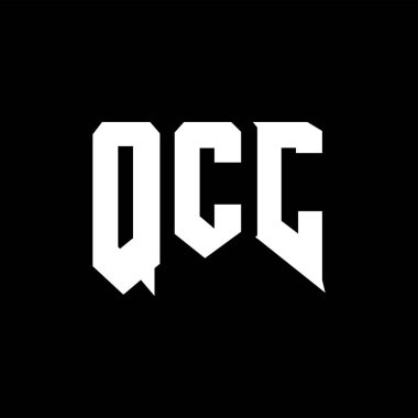 Teknoloji şirketi için QCC harfleri logo tasarımı. Logo tasarımı siyah ve beyaz renk kombinasyonu. tipografi logosu tasarımı.