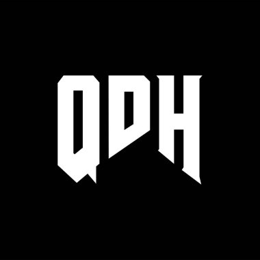 QDH harfleri teknoloji şirketi için logo tasarımı. Logo tasarımı siyah ve beyaz renk kombinasyonu. tipografi logosu tasarımı.