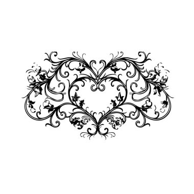 Zarif Aşk Kalbi Tasarımı Karmaşık Flütler ve Romantik Girdaplar, Süslü Kalp desenleri, Zarif Adorantlar ve Sanatsal Güzellik ile Sembolize Edilmiş Zamansız Aşk ve Tutku İçin Mükemmel