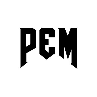 Teknoloji şirketi için PEM mektup logosu tasarımı. PEM logo tasarımı siyah ve beyaz renk kombinasyonu. PEM logosu, PEM vektörü, PEM tasarımı, PEM simgesi, PEM alfabesi. PEM tipografi logosu tasarımı