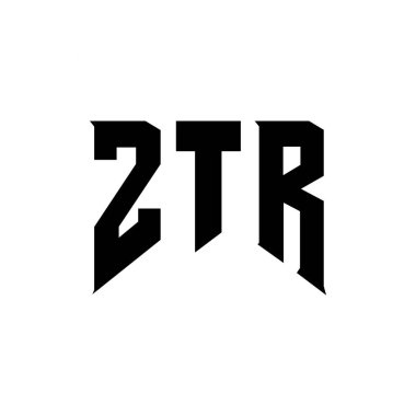 Teknoloji şirketi için ZTR harf logosu tasarımı. ZTR logo tasarımı siyah ve beyaz renk kombinasyonu. ZTR logosu, ZTR vektörü, ZTR dizaynı, ZTR simgesi, ZTR alfabesi. ZTR tipografi logosu tasarımı