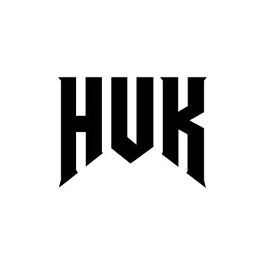 Teknoloji şirketi için HUK mektup logosu tasarımı. HUK logo tasarımı siyah ve beyaz renk kombinasyonu. HUK logosu, HUK vektörü, HUK tasarımı, HUK simgesi, HUK alfabesi. HUK tipografi logosu tasarımı