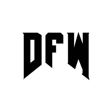 Teknoloji şirketi için DFW mektup logosu tasarımı. DFW logo tasarımı siyah ve beyaz renk kombinasyonu. DFW logosu, DFW vektörü, DFW tasarımı, DFW simgesi, DFW alfabesi. DFW tipografi logosu tasarımı