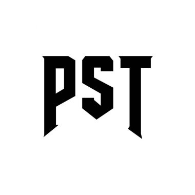 Teknoloji şirketi için PST mektup logosu tasarımı. PST logo tasarımı siyah ve beyaz renk kombinasyonu. PST logosu, PST vektörü, PST tasarımı, PST simgesi, PST alfabesi. PST tipografi logosu tasarımı