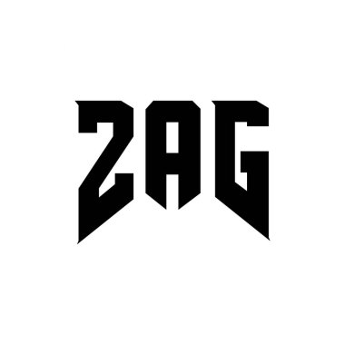 Teknoloji şirketi için ZAG harf logosu tasarımı. ZAG logo tasarımı siyah ve beyaz renk kombinasyonu. ZAG logosu, ZAG vektörü, ZAG tasarımı, ZAG simgesi, ZAG alfabesi. ZAG tipografi logo tasarımı