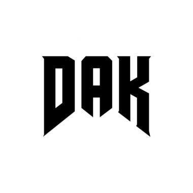 Teknoloji şirketi için DAK mektup logosu tasarımı. DAK logo tasarımı siyah-beyaz renk kombinasyonu. DAK logosu, DAK vektörü, DAK tasarımı, DAK simgesi, DAK alfabesi. DAK tipografi logosu tasarımı