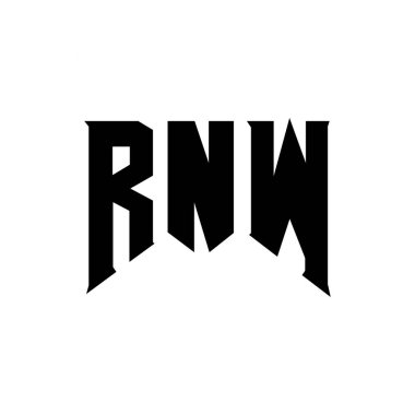 Teknoloji şirketi için RNW harf logosu tasarımı. RNW logo tasarımı siyah ve beyaz renk kombinasyonu. RNW logosu, RNW vektörü, RNW tasarımı, RNW simgesi, RNW alfabesi. RNW tipografi logosu tasarımı