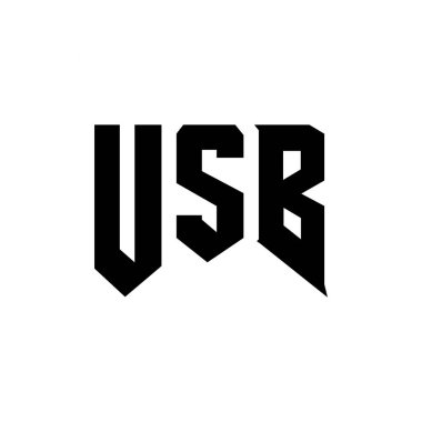 Teknoloji şirketi için USB harf logosu tasarımı. USB logo tasarımı siyah ve beyaz renk kombinasyonu. USB logosu, USB vektörü, USB tasarımı, USB simgesi, USB alfabesi. USB tipografi logosu tasarımı