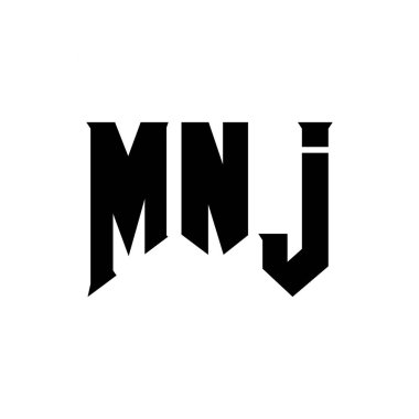 Teknoloji şirketi için MNJ mektup logosu tasarımı. MNJ logo tasarımı siyah ve beyaz renk kombinasyonu. MNJ logosu, MNJ vektörü, MNJ tasarımı, MNJ simgesi, MNJ alfabesi. MNJ tipografi logosu tasarımı