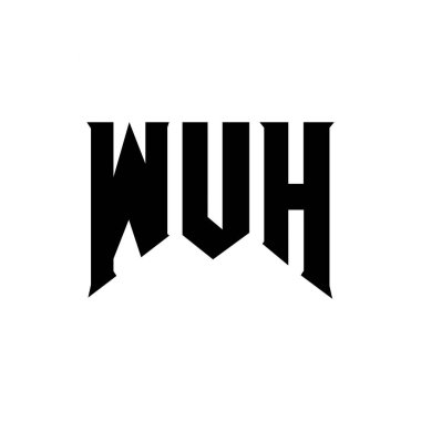 Teknoloji şirketi için WUH mektup logosu tasarımı. WUH logo tasarımı siyah ve beyaz renk kombinasyonu. WUH logosu, WUH vektörü, WUH tasarımı, WUH simgesi, WUH alfabesi. WUH tipografi logosu tasarımı