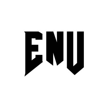 Teknoloji şirketi için ENU mektup logosu tasarımı. ENU logo tasarımı siyah-beyaz renk kombinasyonu. ENU logosu, ENU vektörü, ENU tasarımı, ENU simgesi, ENU alfabesi. ENU tipografi logosu tasarımı