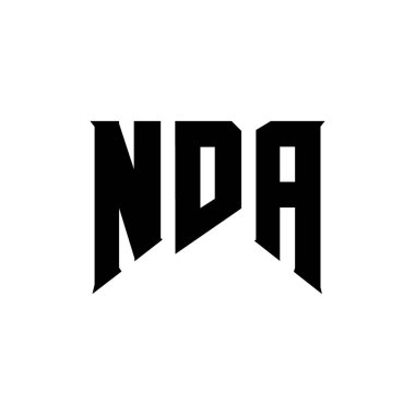 Teknoloji şirketi için NDA mektup logosu tasarımı. NDA logo tasarımı siyah-beyaz renk kombinasyonu. NDA logosu, NDA vektörü, NDA tasarımı, NDA simgesi, NDA alfabesi. NDA tipografi logosu tasarımı