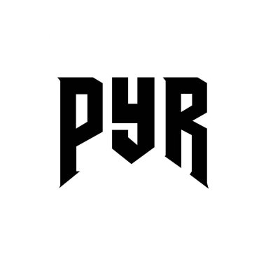 Teknoloji şirketi için PYR harf logosu tasarımı. PYR logo tasarımı siyah ve beyaz renk kombinasyonu. PYR logosu, PYR vektörü, PYR tasarımı, PYR simgesi, PYR alfabesi. PYR tipografi logosu tasarımı