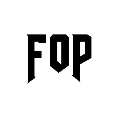 Teknoloji şirketi için FOP harf logosu tasarımı. FOP logosu siyah ve beyaz renk kombinasyonu tasarladı. FOP logosu, FOP vektörü, FOP tasarımı, FOP simgesi, FOP alfabesi. FOP tipografi logosu tasarımı