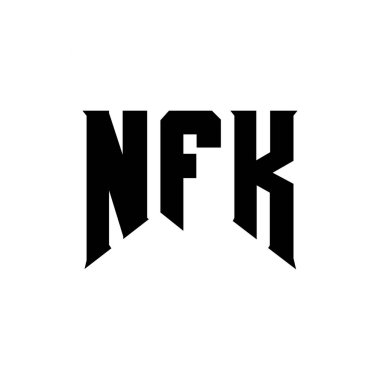 Teknoloji şirketi için NFK mektup logosu tasarımı. NFK logo tasarımı siyah ve beyaz renk kombinasyonu. NFK logosu, NFK vektörü, NFK tasarımı, NFK simgesi, NFK alfabesi. NFK tipografi logosu tasarımı