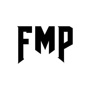 Teknoloji şirketi için FMP harf logosu tasarımı. FMP logo tasarımı siyah beyaz renk kombinasyonu. FMP logosu, FMP vektörü, FMP tasarımı, FMP simgesi, FMP alfabesi. DMP tipografi logosu tasarımı