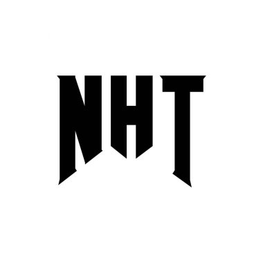 Teknoloji şirketi için NHT harf logosu tasarımı. NHT logo tasarımı siyah ve beyaz renk kombinasyonu. NHT logosu, NHT vektörü, NHT tasarımı, NHT simgesi, NHT alfabesi. NHT tipografi logosu tasarımı