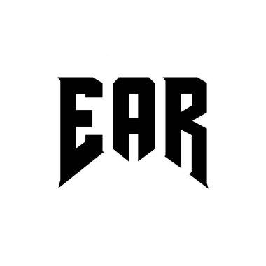 Teknoloji şirketi için EAR harf logosu tasarımı. EAR logo tasarımı siyah ve beyaz renk kombinasyonu. EAR logosu, EAR vektörü, EAR tasarımı, EAR simgesi, EAR alfabesi. EAR tipografi logosu tasarımı