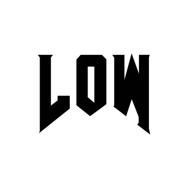 Teknoloji şirketi için düşük harfli logo tasarımı. Düşük logo tasarımı siyah beyaz renk kombinasyonu. Düşük logo, düşük vektör, düşük dizayn, düşük simge, düşük alfabe. Düşük tipografi logosu tasarımı