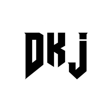 Teknoloji şirketi için DKJ mektup logosu tasarımı. DKJ logo tasarımı siyah ve beyaz renk kombinasyonu. DKJ logosu, DKJ vektörü, DKJ tasarımı, DKJ simgesi, DKJ alfabesi. DKJ tipografi logosu tasarımı