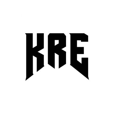 Teknoloji şirketi için KRE harf logosu tasarımı. KRE logo tasarımı siyah ve beyaz renk kombinasyonu. KRE logosu, KRE vektörü, KRE tasarımı, KRE simgesi, KRE alfabesi. KRE tipografi logosu tasarımı