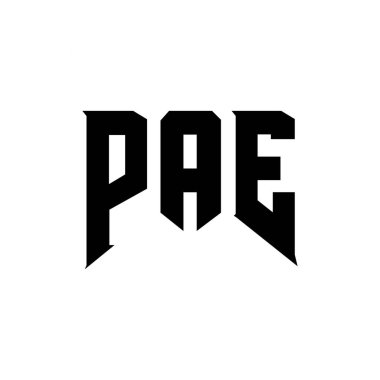 Teknoloji şirketi için PaE mektup logosu tasarımı. PaE logo tasarımı siyah ve beyaz renk kombinasyonu. Pae logosu, Pae vektörü, Pae tasarımı, PAE simgesi, PAE alfabesi. PaE tipografi logosu tasarımı