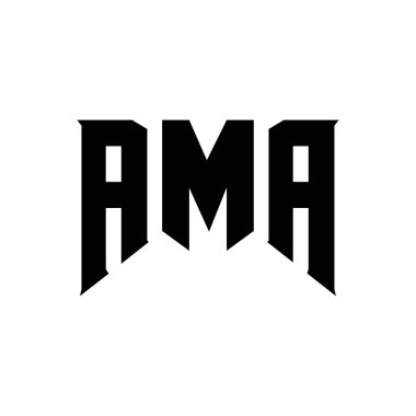 Teknoloji şirketi için AMA mektup logosu tasarımı. AMA logo tasarımı siyah ve beyaz renk kombinasyonu. AMA logosu, AMA vektörü, AMA tasarımı, AMA simgesi, AMA alfabesi. AMA tipografi logosu tasarımı.