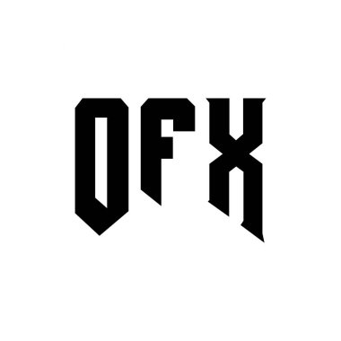 Teknoloji şirketi için OFX mektup logosu tasarımı. OFX logo tasarımı siyah ve beyaz renk kombinasyonu. OFX logosu, OFX vektörü, OFX tasarımı, OFX simgesi, OFX alfabesi. OFX tipografi logosu tasarımı
