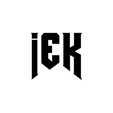 Teknoloji şirketi için IEK mektup logosu tasarımı. IEK logo tasarımı siyah-beyaz renk kombinasyonu. IEK logosu, IEK vektörü, IEK tasarımı, IEK simgesi, IEK alfabesi. IEK tipografi logosu tasarımı