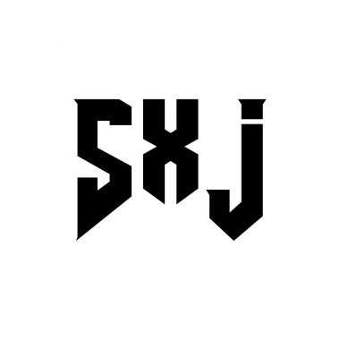 Teknoloji şirketi için SXJ harf logosu tasarımı. SXJ logo tasarımı siyah ve beyaz renk kombinasyonu. SXJ logosu, SXJ vektörü, SXJ tasarımı, SXJ simgesi, SXJ alfabesi. SXJ tipografi logosu tasarımı