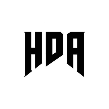 Teknoloji şirketi için HDA mektup logosu tasarımı. HDA logo tasarımı siyah-beyaz renk kombinasyonu. HDA logosu, HDA vektörü, HDA tasarımı, HDA simgesi, HDA alfabesi. HDA tipografi logosu tasarımı
