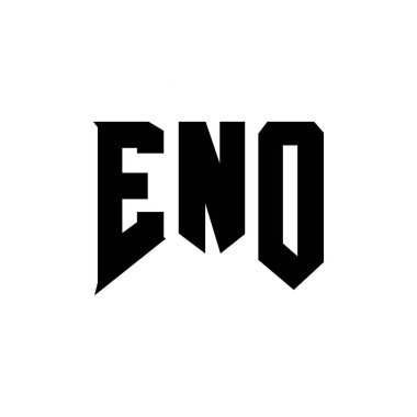 Teknoloji şirketi için ENO mektup logosu tasarımı. ENO logo tasarımı siyah ve beyaz renk kombinasyonu. ENO logosu, ENO vektörü, ENO tasarımı, ENO simgesi, ENO alfabesi. ENO tipografi logosu tasarımı
