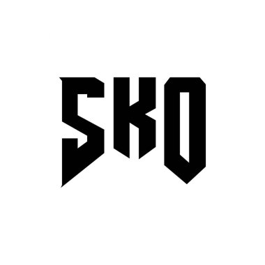 Teknoloji şirketi için SKO harf logosu tasarımı. SKO logo tasarımı siyah ve beyaz renk kombinasyonu. SKO logosu, SKO vektörü, SKO tasarımı, SKO simgesi, SKO alfabesi. SKO tipografi logosu tasarımı