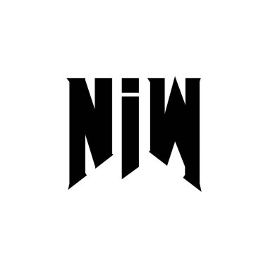 Teknoloji şirketi için NIW mektup logosu tasarımı. NIW logo tasarımı siyah ve beyaz renk kombinasyonu. NIW logosu, NIW vektörü, NIW tasarımı, NIW simgesi, NIW alfabesi. NIW tipografi logosu tasarımı