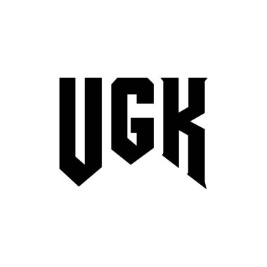 Teknoloji şirketi için UGK mektup logosu tasarımı. UGK logo tasarımı siyah ve beyaz renk kombinasyonu. UGK logosu, UGK vektörü, UGK tasarımı, UGK simgesi, UGK alfabesi. UGK tipografi logosu tasarımı